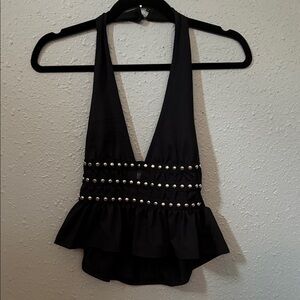 Elegant Black Halter Dress with Studded Detail